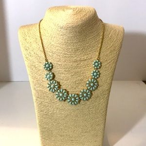 Liberty Floral necklace blue gold small rhinestone flowers boho cottagec…